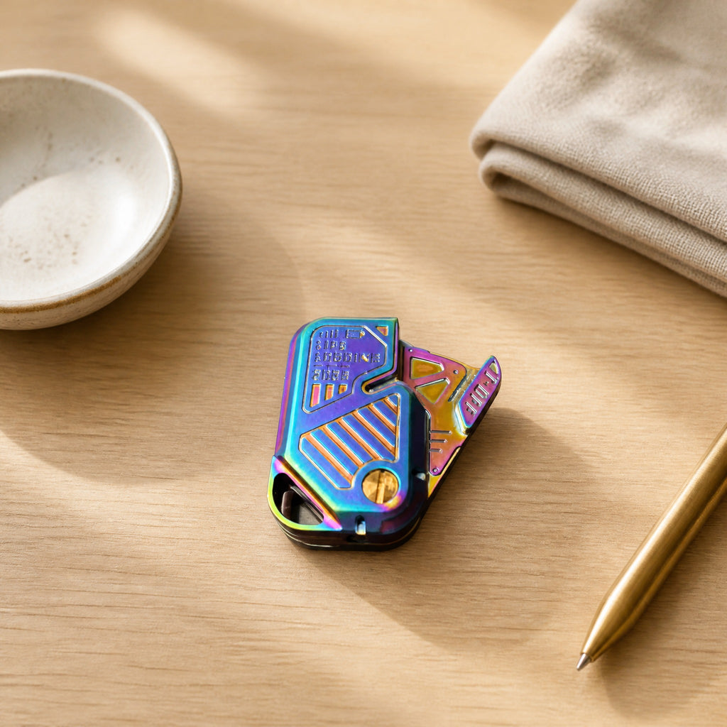 Titanium EDC Fidget Slider – Oil Slick Anodized Pocket Fidget Toy