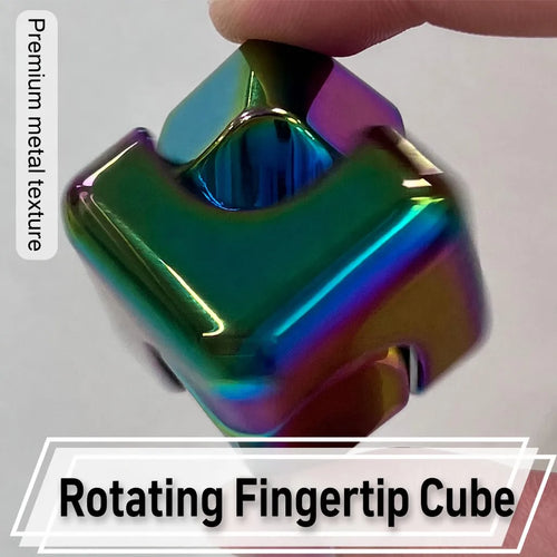 MataFlick Rotating Fingertip Cube — premium metal texture close-up