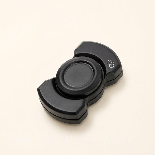 Bar fidget spinner matte black with Spin the Noise Away slogan metal EDC