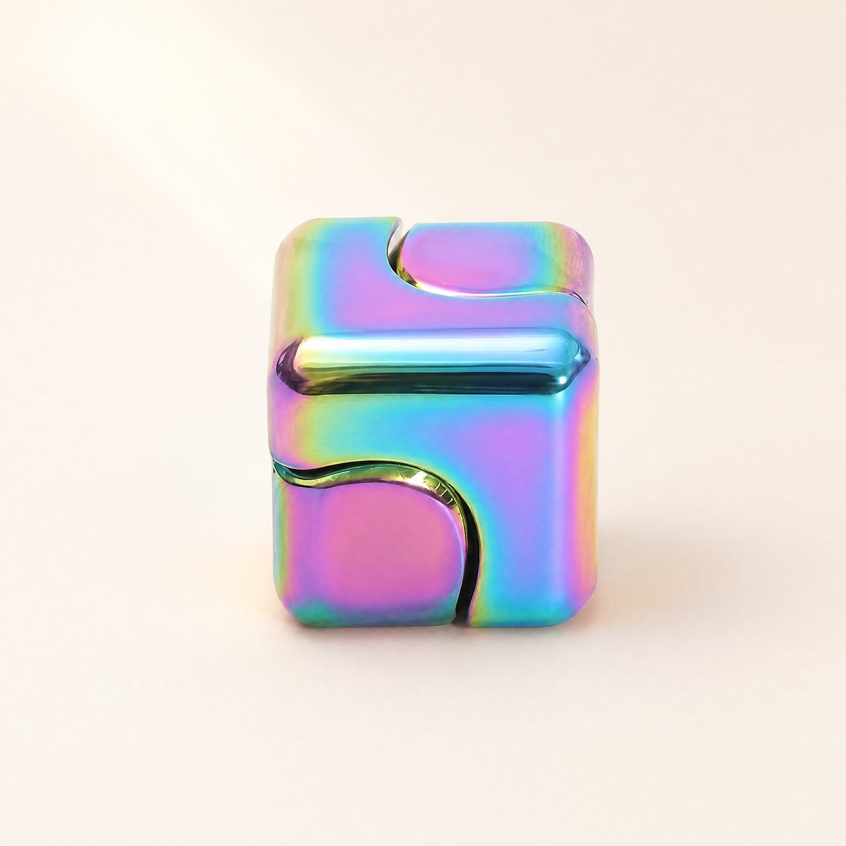 Metal fidget cube interlocking quenched oil-slick