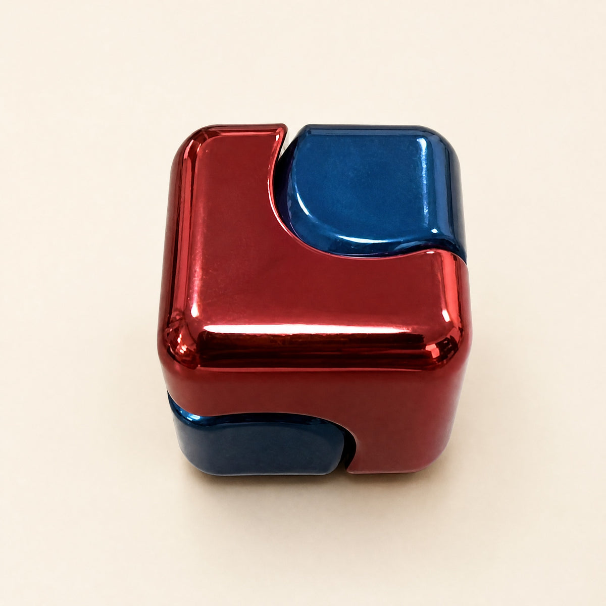 Metal fidget cube interlocking red-blue split